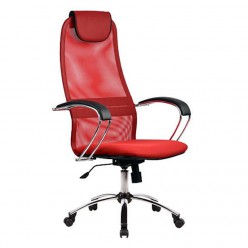 Кресло руководителя Метта BK-8 хром сетка/экокожа/ткань красный