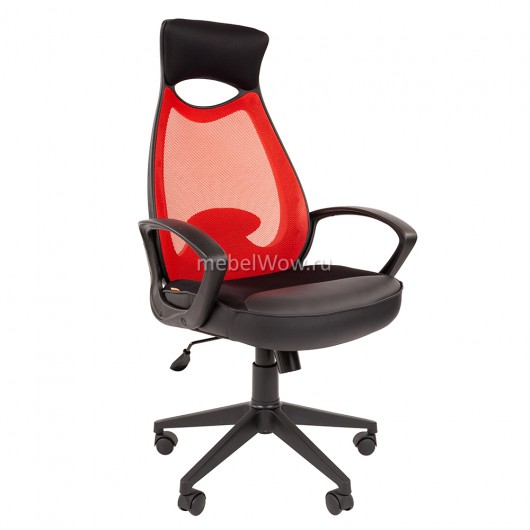 Кресло оператора Chairman 840 black сетка/ткань/экокожа красный/черный