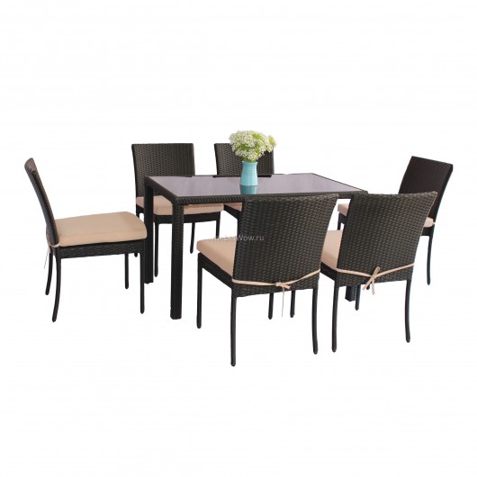 Комплект обеденный Patio FAMILY (стол + 6 стульев) коричневый