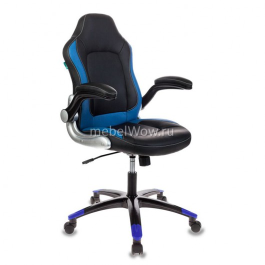 Кресло игровое Бюрократ VIKING-1/BL+BLUE экокожа черный/синий