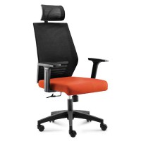 Кресло руководителя Norden Престиж black пластик черный/сетка черная/ткань оранжевая