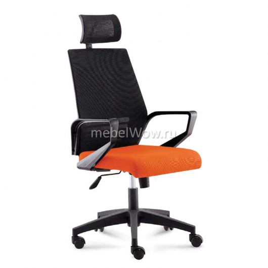 Кресло руководителя Norden Эрго black пластик черный/сетка черная/ткань оранжевая