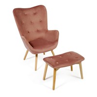 Кресло с оттоманкой для отдыха Secret De Maison Kontour mod.1534L натуральный/коралловый