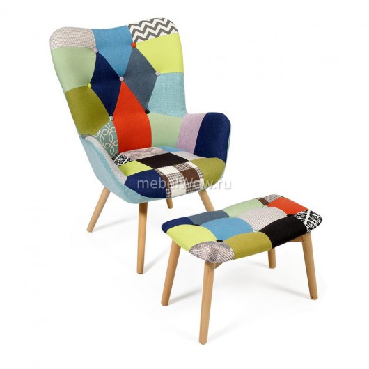 Кресло с оттоманкой для отдыха Secret De Maison Kontour mod.1534L натуральный/мультицвет