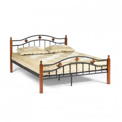 Кровать двуспальная TetChair AT-126 с деревянными ламелями 160х200 красный дуб/черный