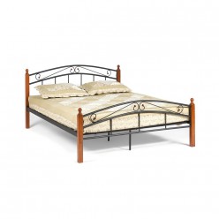 Кровать двуспальная TetChair AT-8077 с деревянными ламелями 160х200 красный дуб/черный