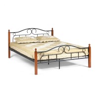 Кровать двуспальная TetChair AT-808 с деревянными ламелями 160х200 красный дуб/черный