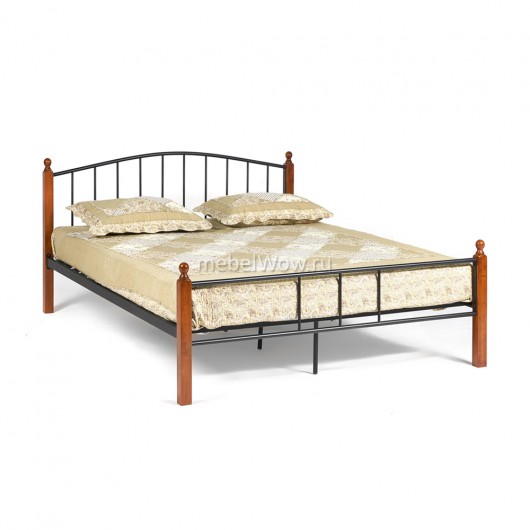Кровать двуспальная TetChair AT-915 с деревянными ламелями 160х200 красный дуб/черный