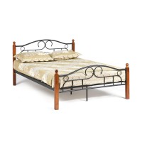 Кровать полутораспальная TetChair AT-808 с деревянными ламелями 120х200 красный дуб/черный