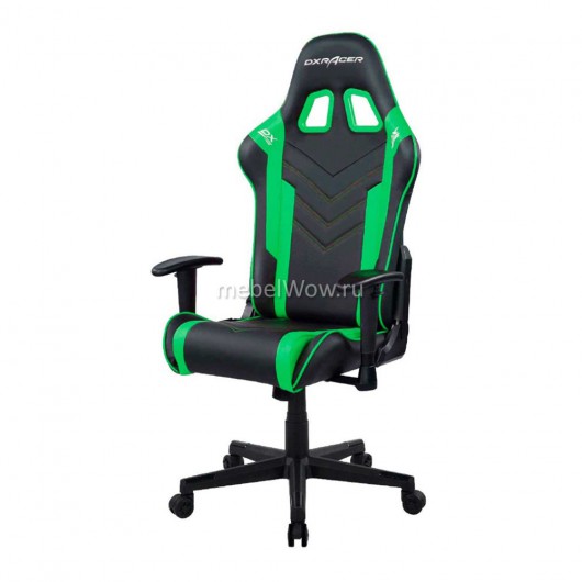 Кресло геймерское DXRacer OH/P132/NE кожа черный/зеленый
